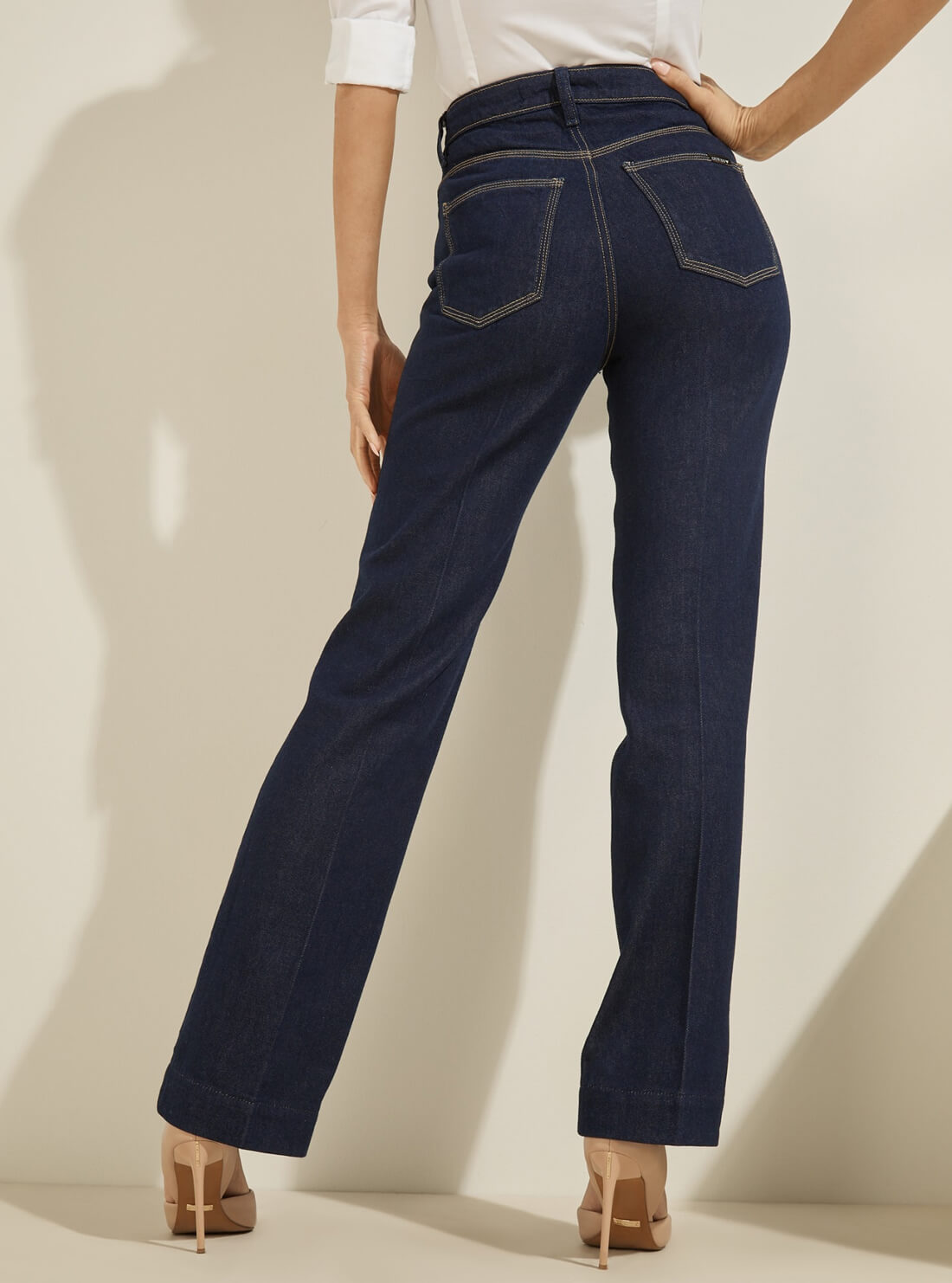 GUESS Womens Eco Super High-Rise 80's Straight Denim Jeans in Dark Indigo Wash W1BA33D4HI1 Back View