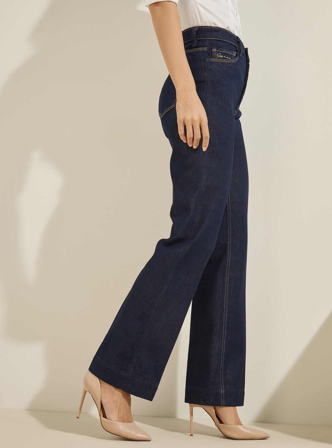 GUESS Womens Eco Super High-Rise 80's Straight Denim Jeans in Dark Indigo Wash W1BA33D4HI1 Side View