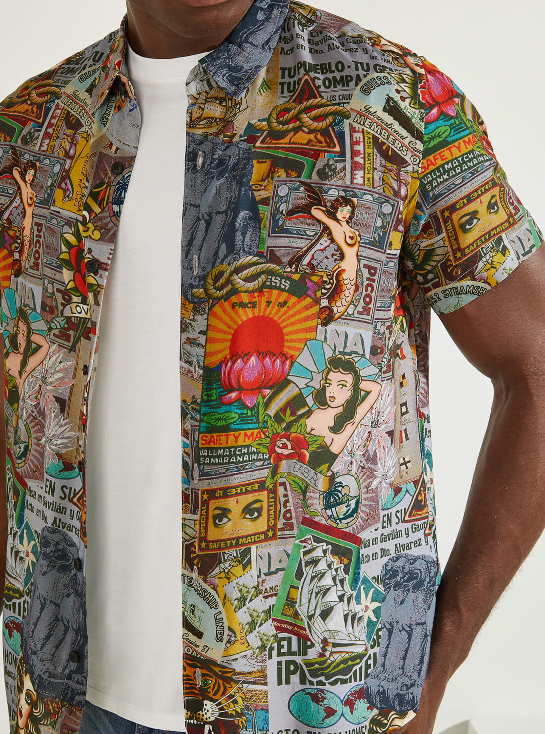 GUESS Mens Eco Multi Vintage Collage Shirt M1BH22WD4Z4 Detail  View