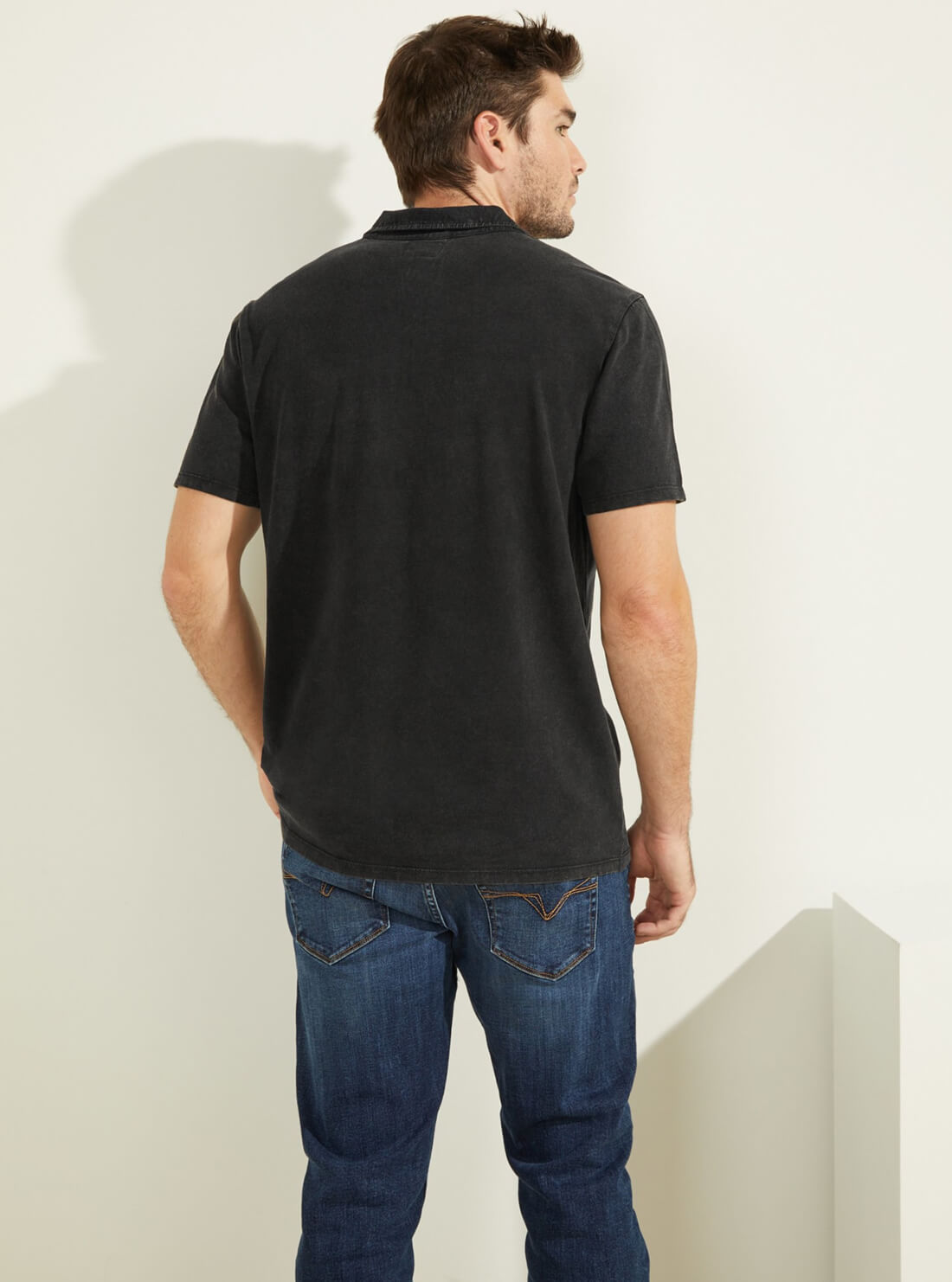 GUESS Mens Black Eli Jersey Washed Polo T-Shirt M0YP68R9Y10 Back View