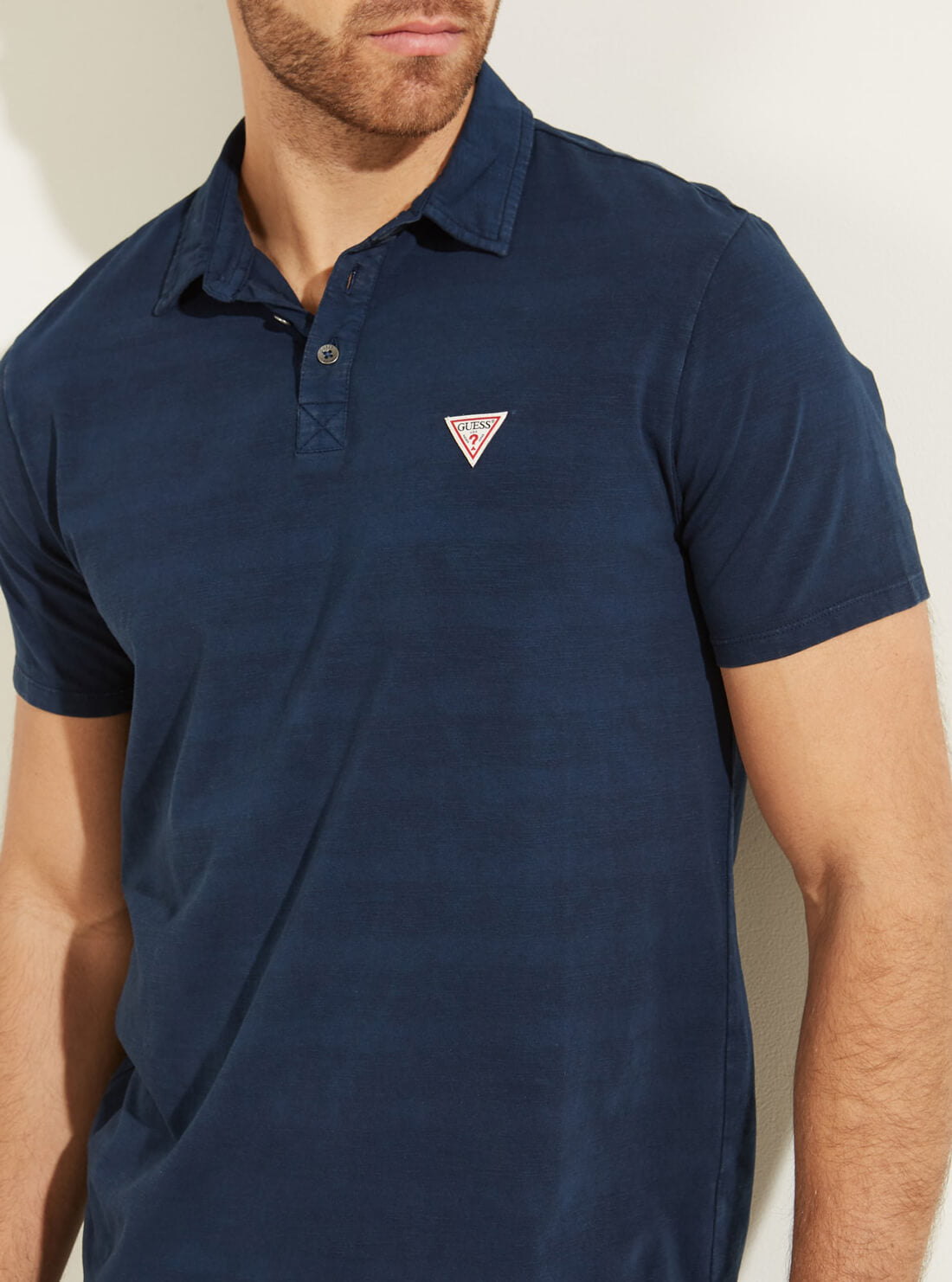 GUESS Mens Blue Striped Eli Jersey Washed Polo T-Shirt M0YP68R9Y10 Detail View