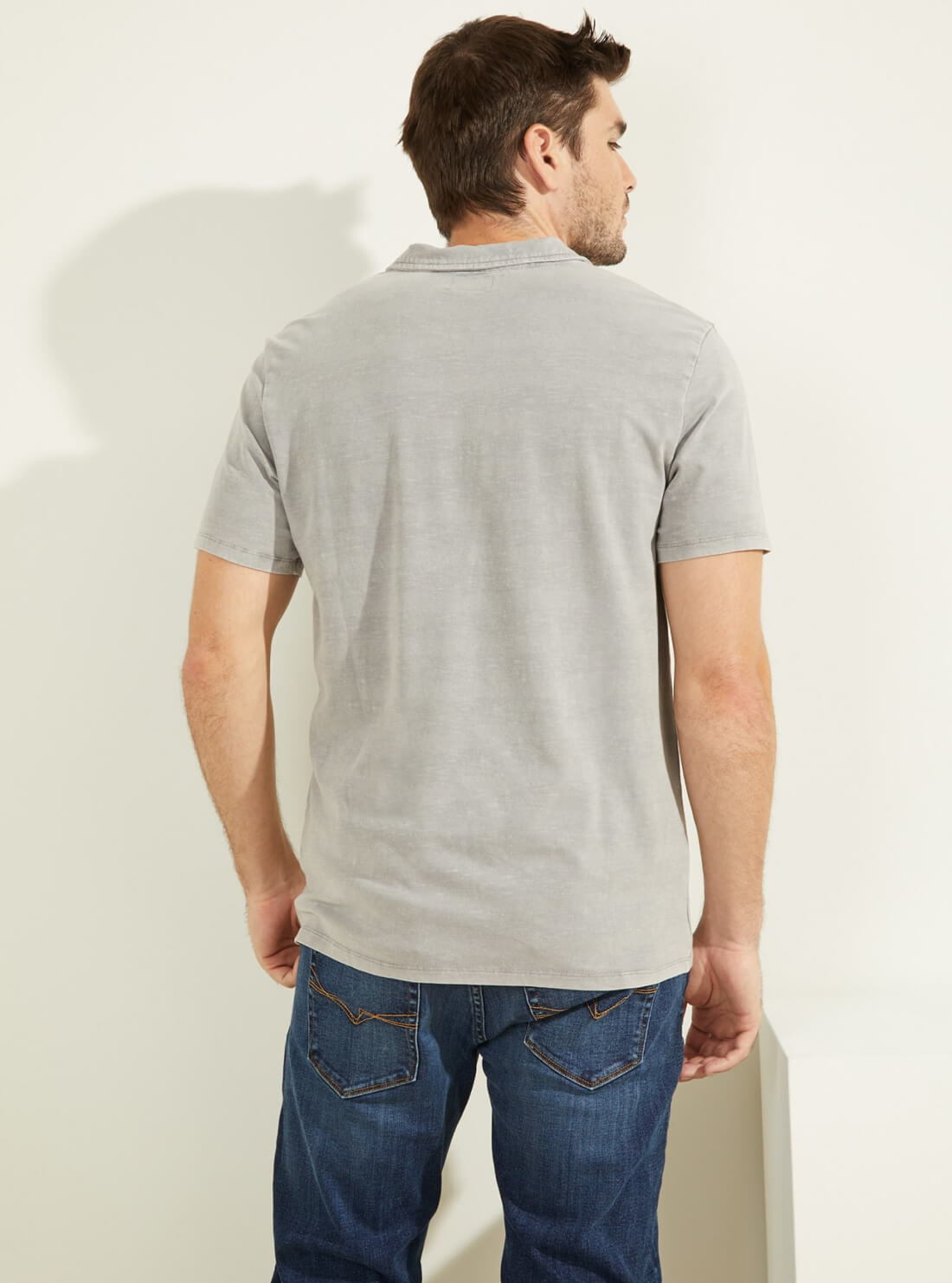GUESS Mens Grey Eli Jersey Washed Polo T-Shirt M0YP68R9Y10 Back View