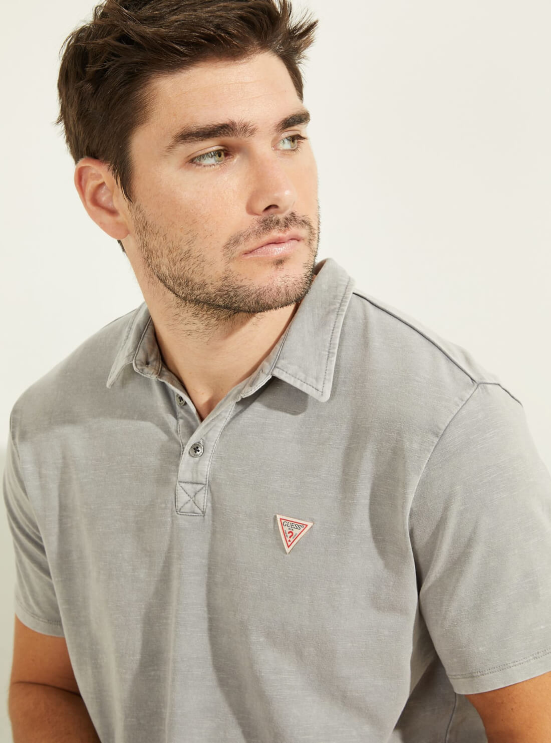 GUESS Mens Grey Eli Jersey Washed Polo T-Shirt M0YP68R9Y10 Detail View