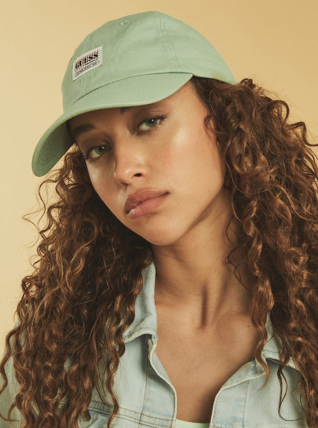 GUESS Unisex GUESS Originals Green Dad Cap M1GZ36W7KD0 Female Model View