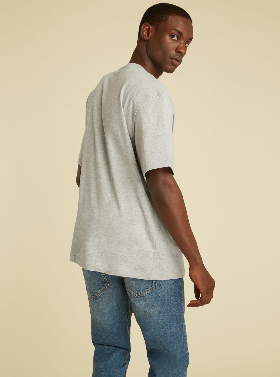GUESS Mens GUESS Originals Light Grey Pocket T-Shirt M1GI23RAL40 Model Back View