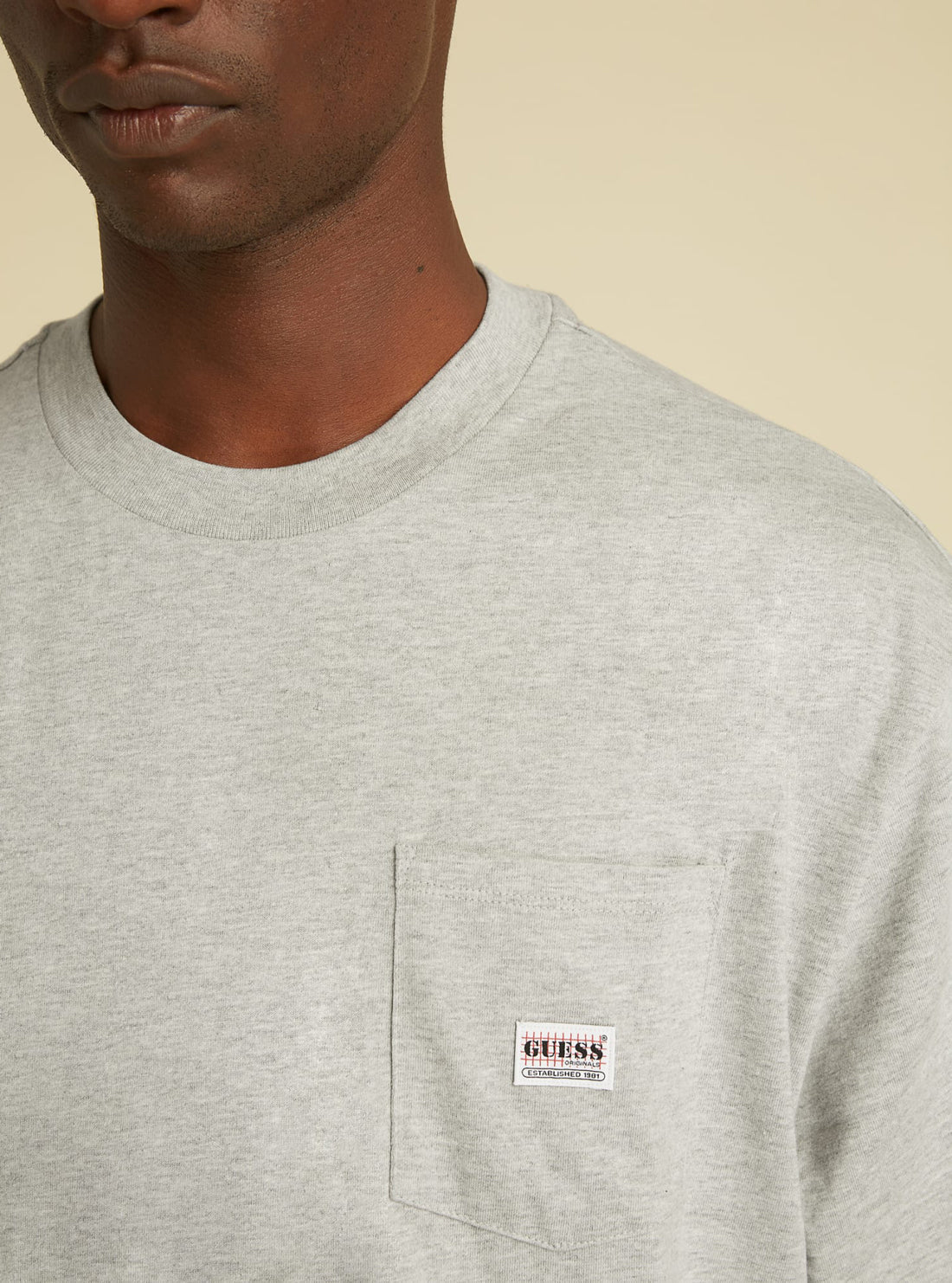 GUESS Mens GUESS Originals Light Grey Pocket T-Shirt M1GI23RAL40 Model Detail View