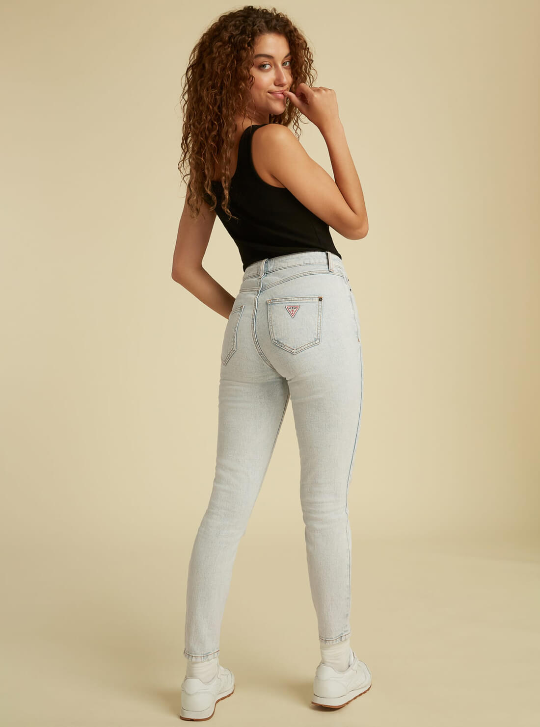 GUESS Womens GUESS Originals High-Rise Skinny Denim Jeans in Light Acid Wash W1GA08R49T1 Full Back View