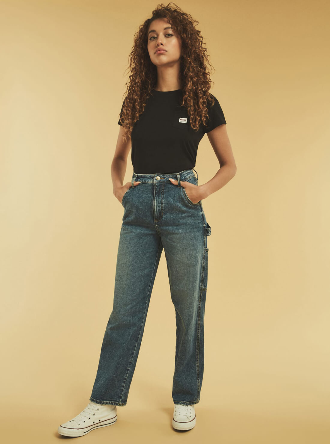 GUESS Women GUESS Originals Black Kit Baby Basic T-Shirt WBYI00R9YD1 Full View
