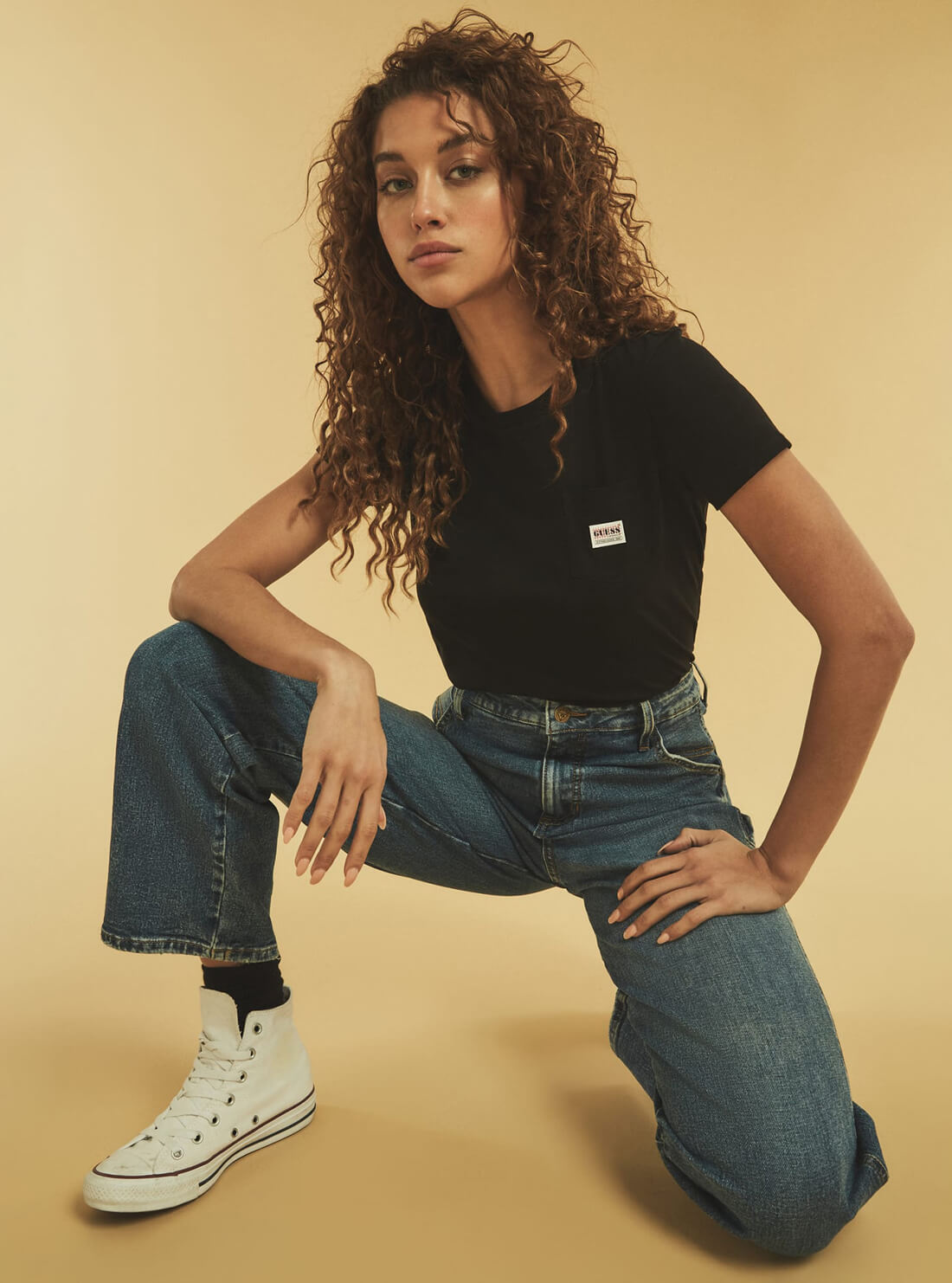 GUESS Women GUESS Originals Black Kit Baby Basic T-Shirt WBYI00R9YD1 Angle View