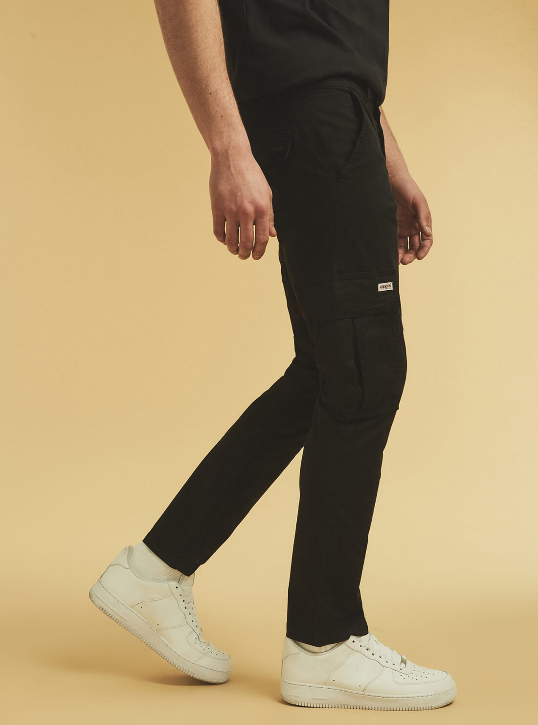 GUESS Mens GUESS Originals Black Kit Cargo Pants MBYB03307KD Side View