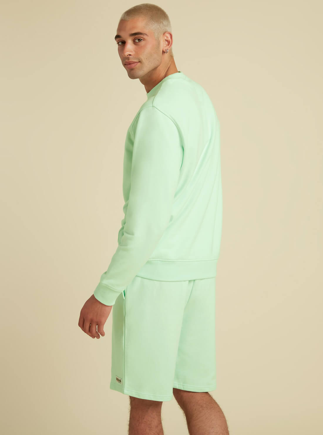 GUESS Mens GUESS Originals Green Kit Crewneck Pullover MBYQ00RA1B2 Back View
