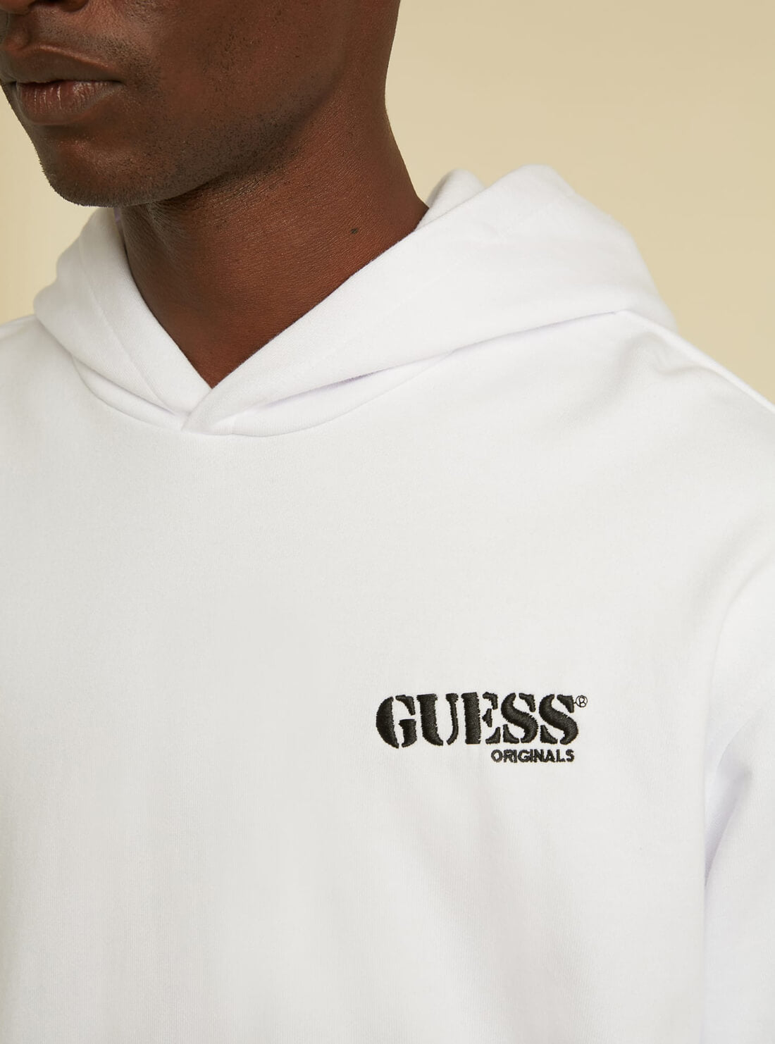 GUESS Mens GUESS Originals White Kit Hoodie MBYQ00RA1B3 Detail View