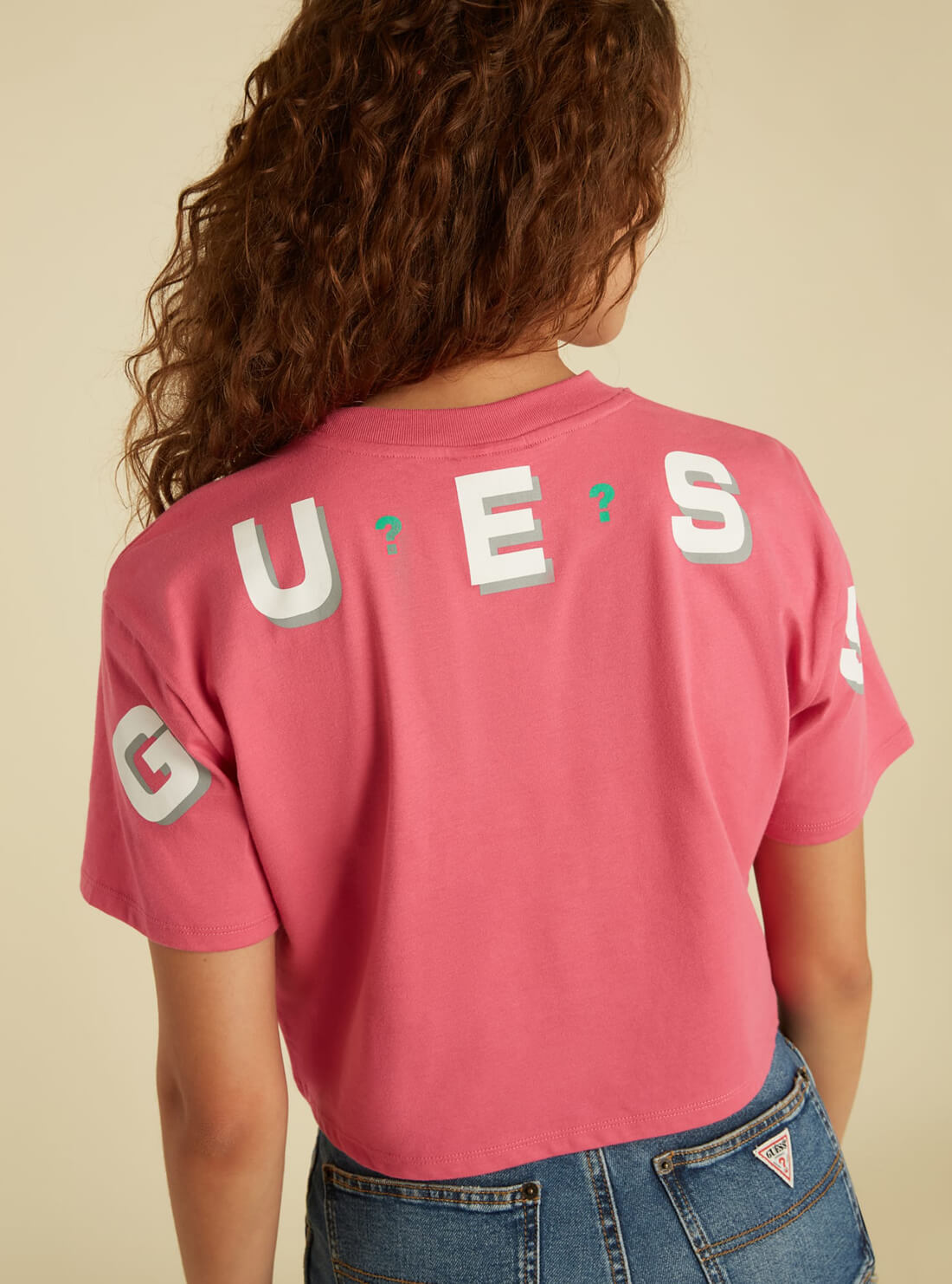 GUESS Womens GUESS Originals Pink Arch Logo Crop T-Shirt W1GI12R9YD1 Back Detail  View