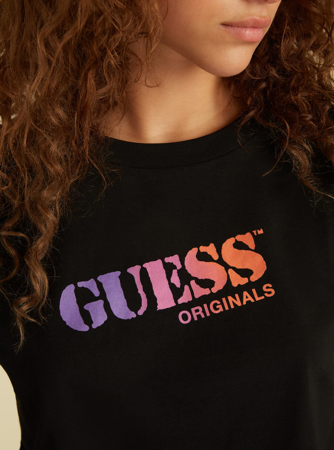 GUESS Womens GUESS Originals Black Logo Long Sleeve Crop T-Shirt W1GI13R9YD1 Detail View