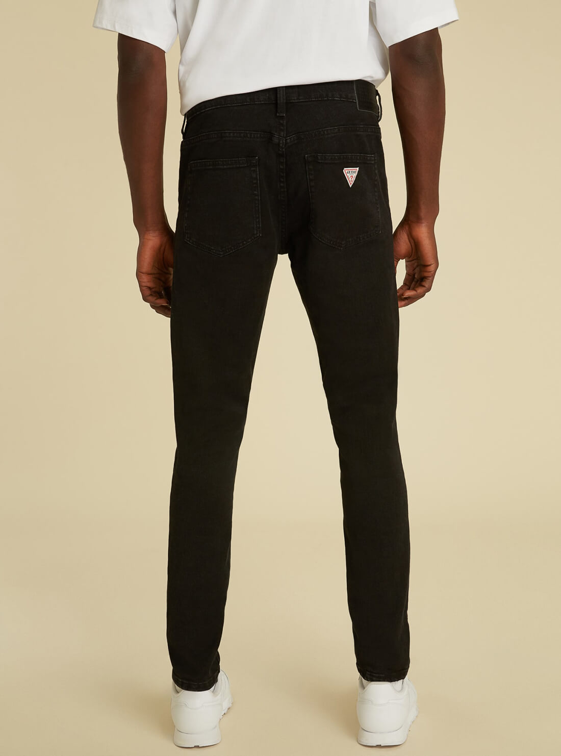 GUESS Mens GUESS Originals Mid-Rise Skinny Denim Jeans in Black Wash M1GA01R4AS0 Model Back View