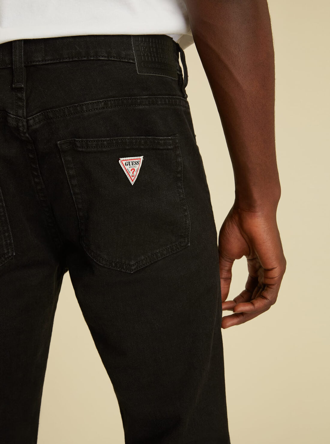 GUESS Mens GUESS Originals Mid-Rise Skinny Denim Jeans in Black Wash M1GA01R4AS0 Model Back View