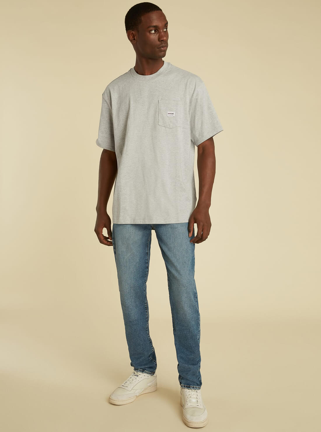 GUESS Mens GUESS Originals Mid-Rise Slim Straight Denim Jeans in Vintage Stone Wash  M1GA05R49T0 Model Full View