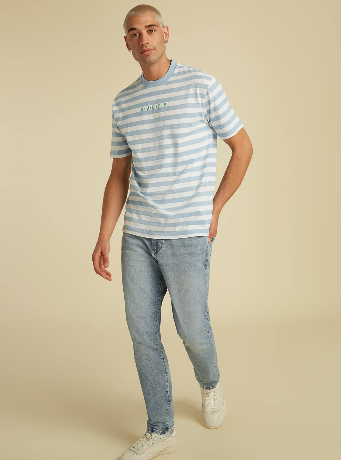 GUESS Mens GUESS Originals Mid-Rise Slim Straight Denim Jeans in Creekside Wash M1GA04R49T0 Model Full View