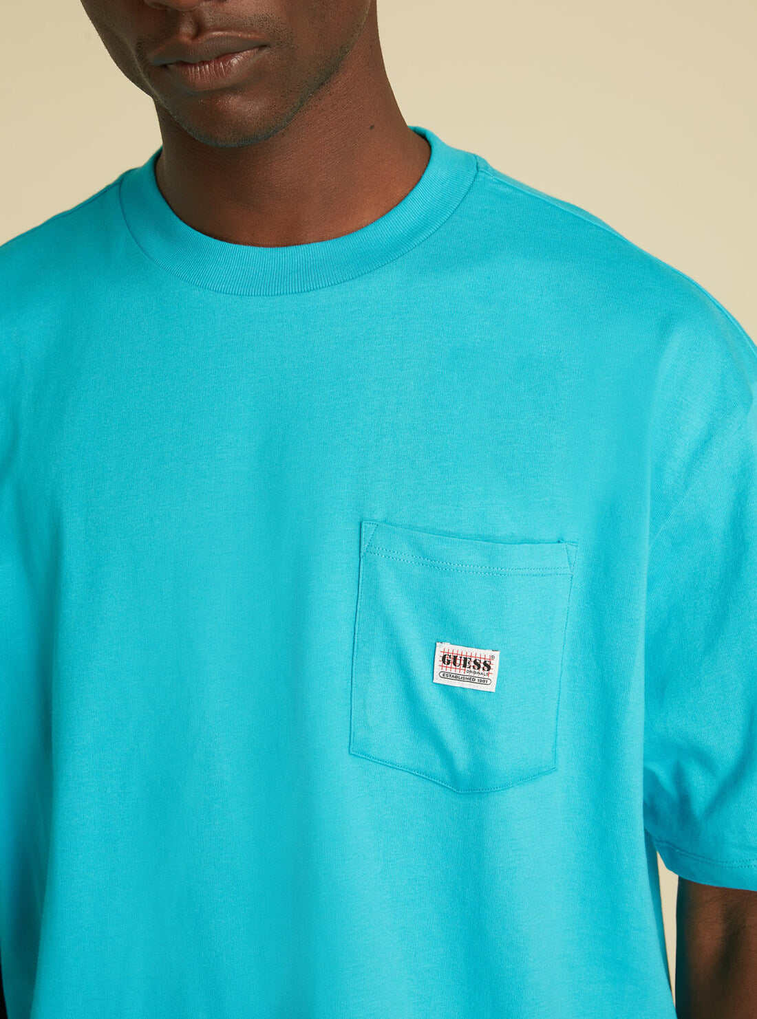 GUESS Mens GUESS Originals Paraiso Blue Pocket T-Shirt M1GI11RAGP0 Model Detail View