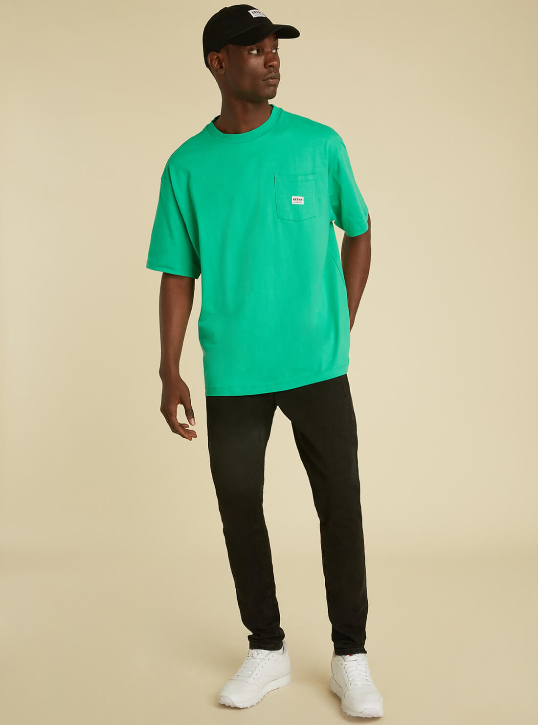 GUESS Mens GUESS Originals Green Pocket T-Shirt M1GI11RAGP0 Model Full View