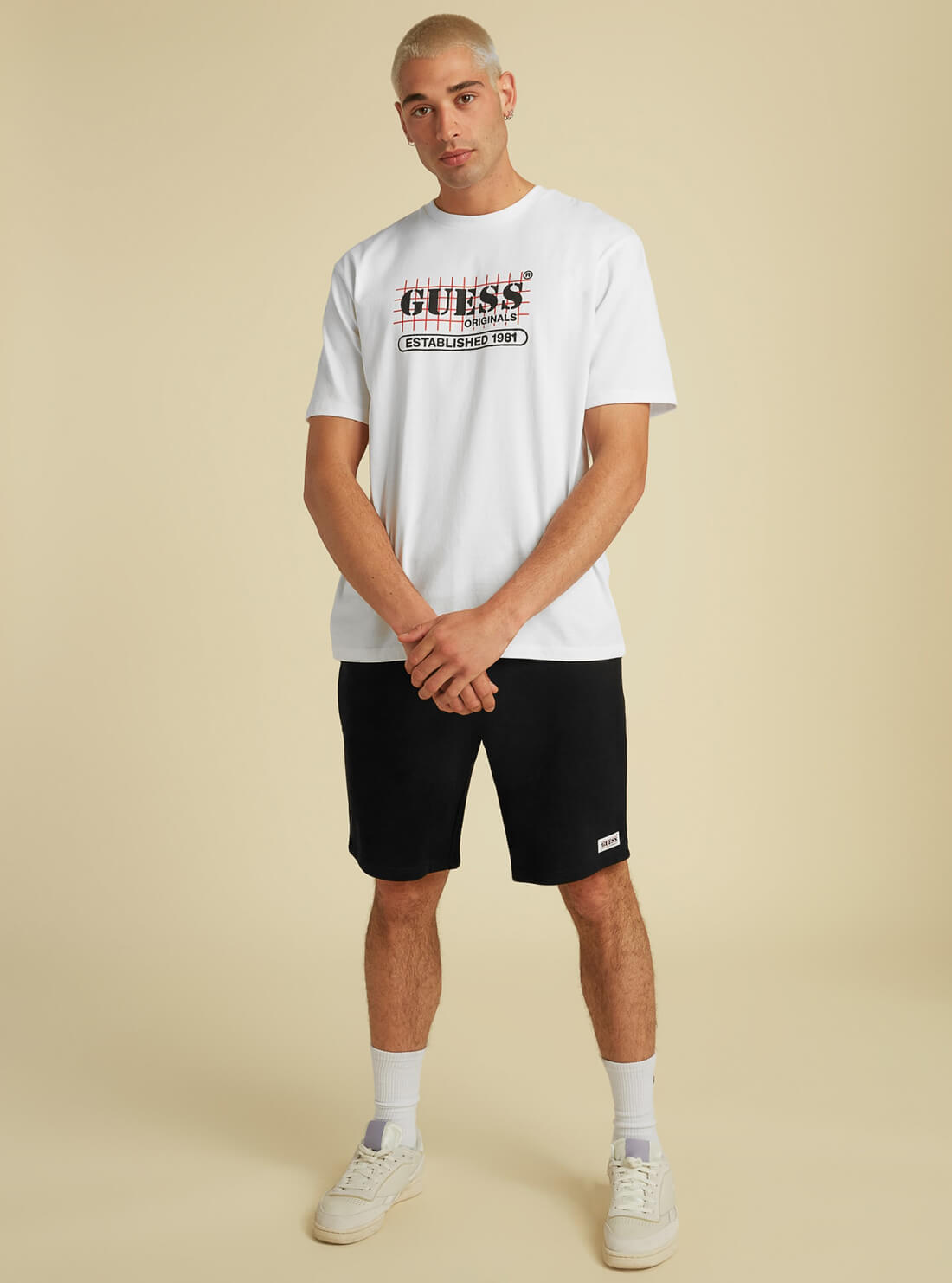 GUESS Mens GUESS Originals Black Relaxed Fit Kit Shorts MBYQ01RA1B3 Full View