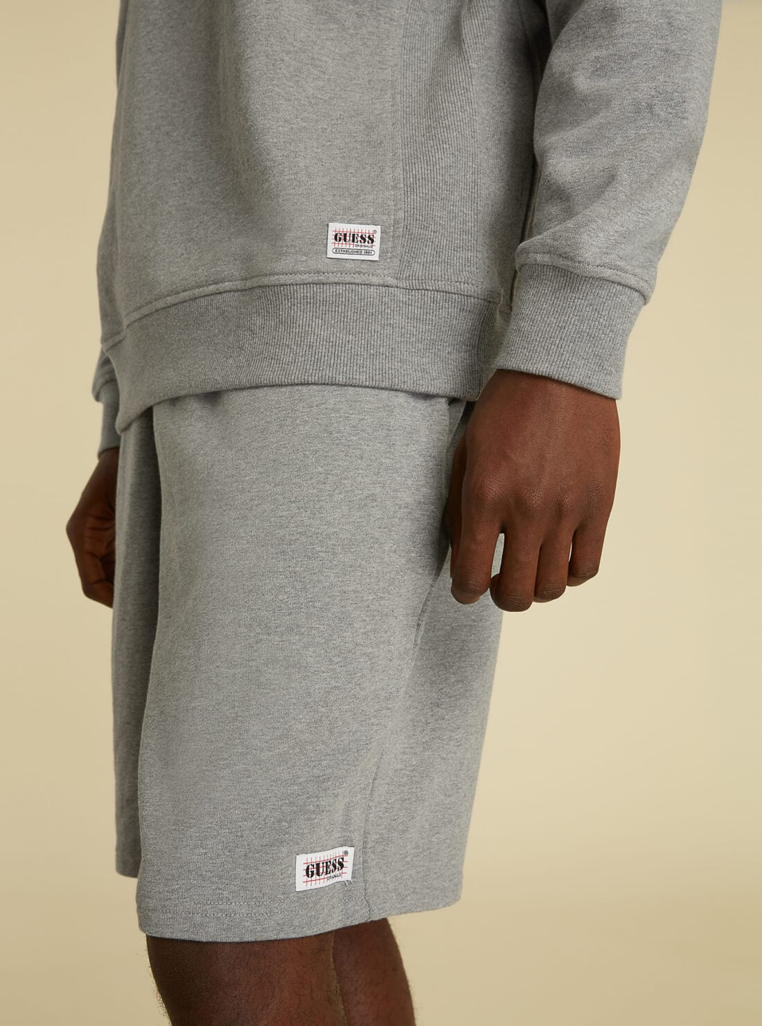 GUESS Originals Relaxed Fit Kit Mens Grey Shorts side view