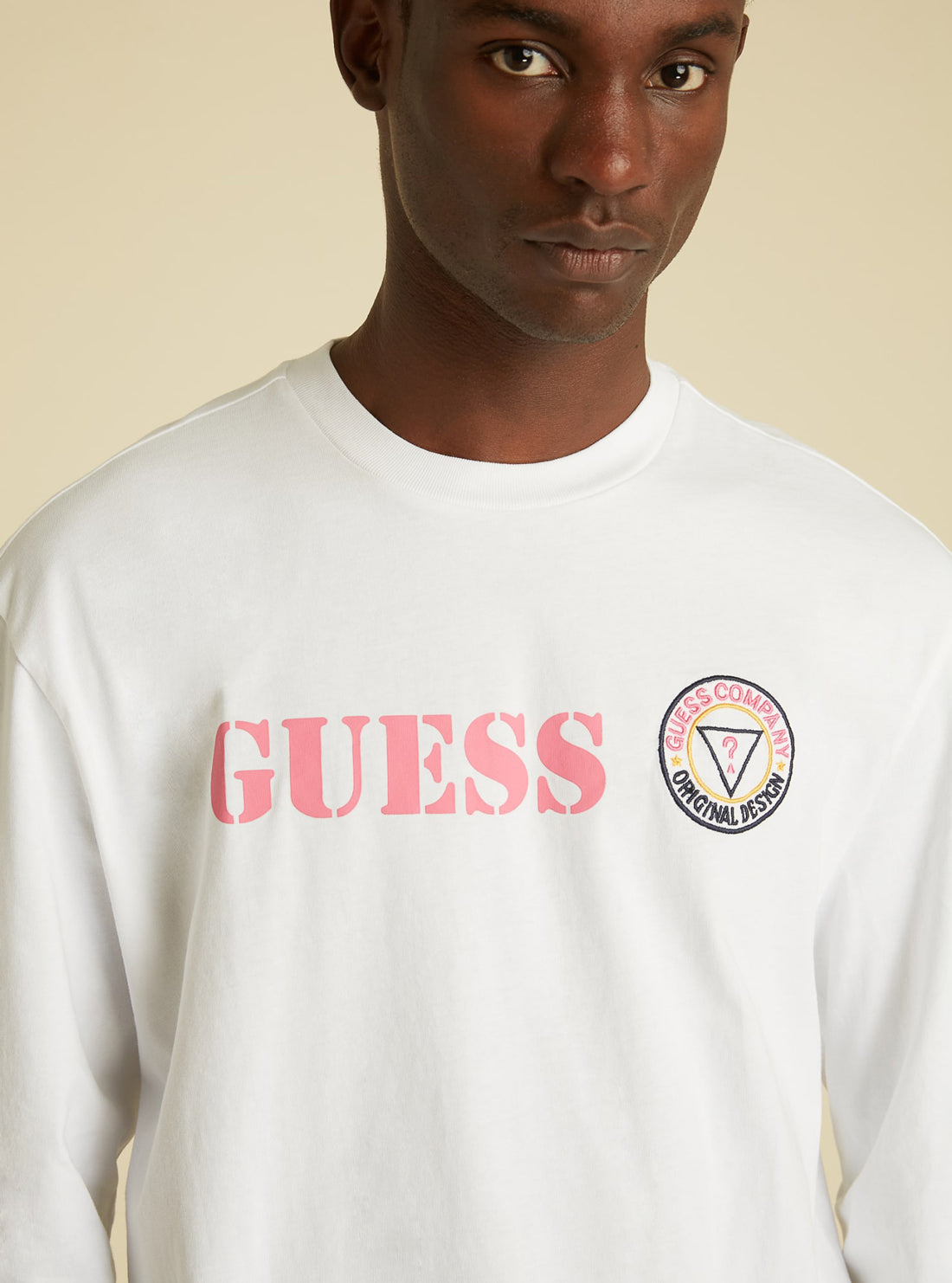 GUESS Mens GUESS Originals White Stencil Logo T-Shirt M1GI13RAGP0 Model Detail View