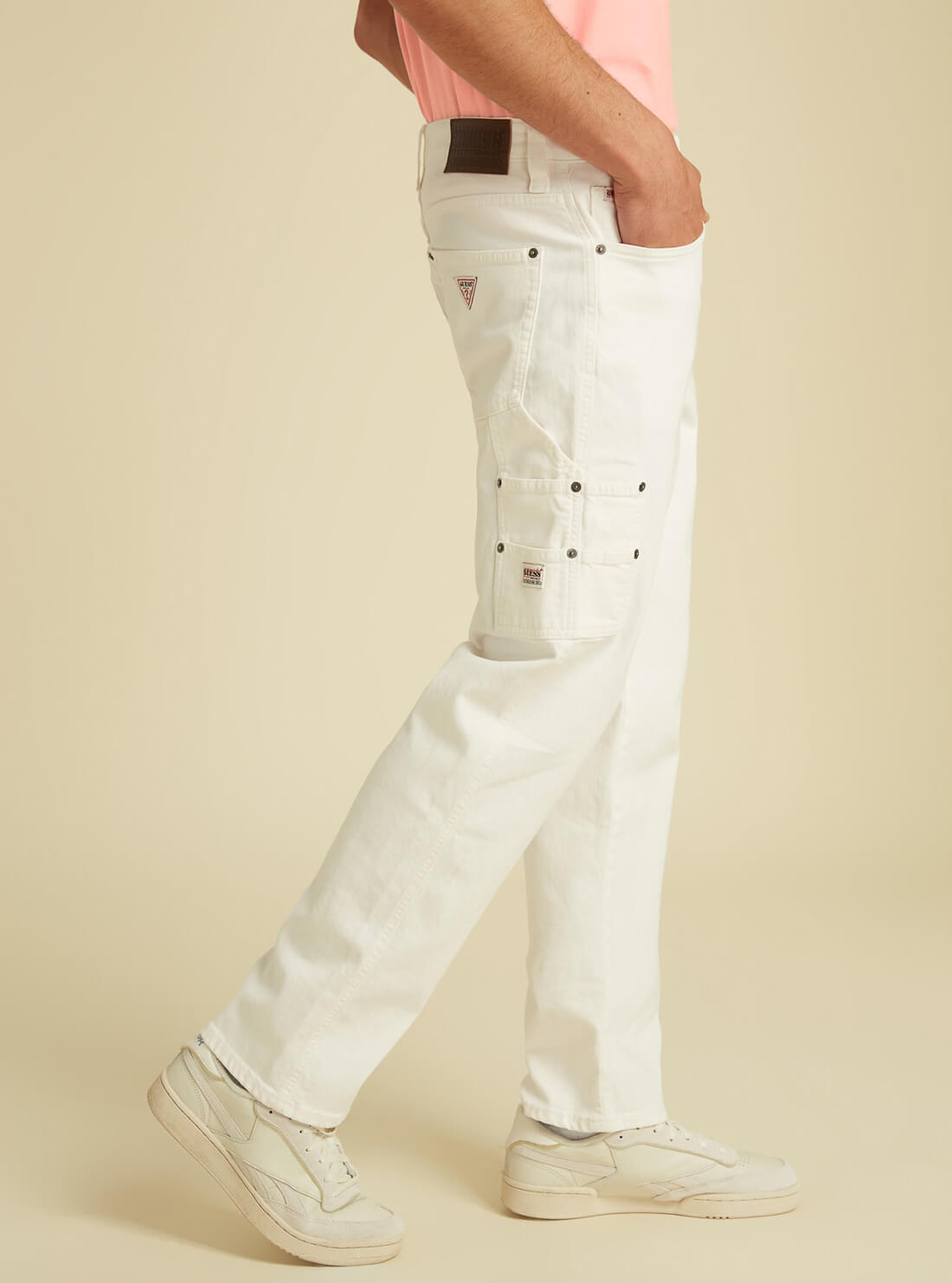 GUESS Mens GUESS Originals Slim Fit Carpenter Denim Jeans in White Wash M1GA09R4DE0 Side View