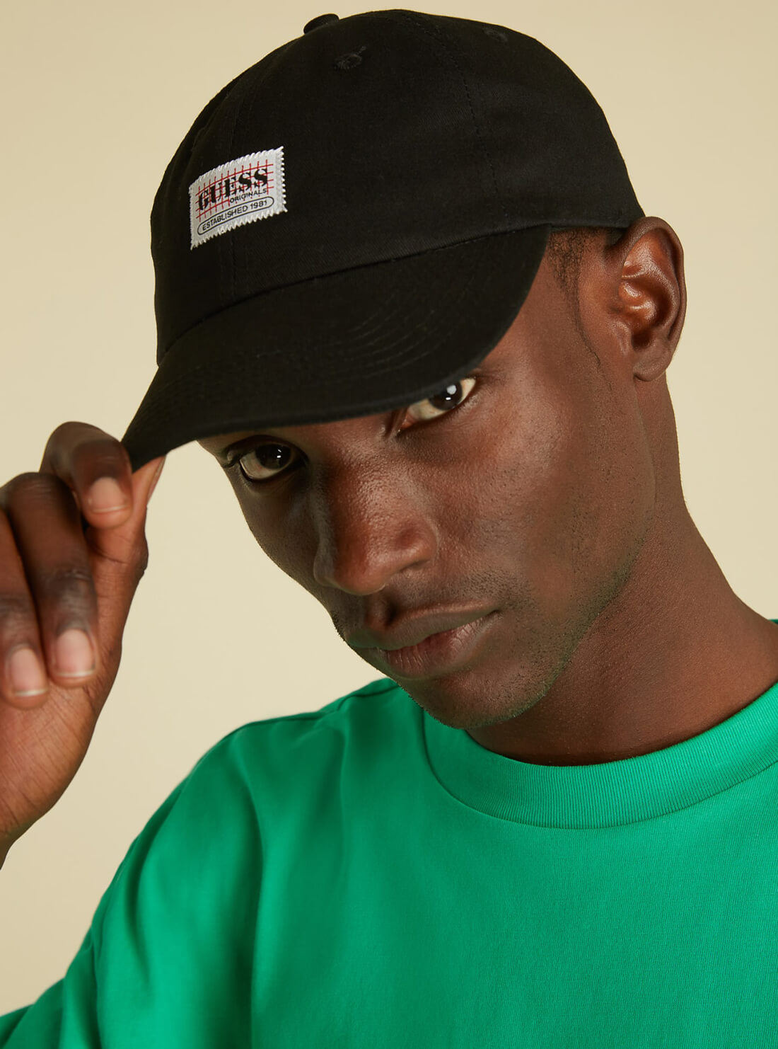 GUESS Unisex GUESS Originals Black Dad Cap M1GZ36W7KD0 Male Model View
