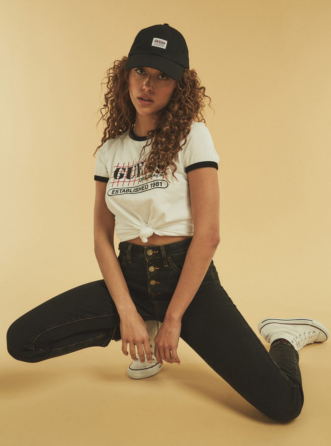 GUESS Unisex GUESS Originals Black Dad Cap M1GZ36W7KD0 Female Model View