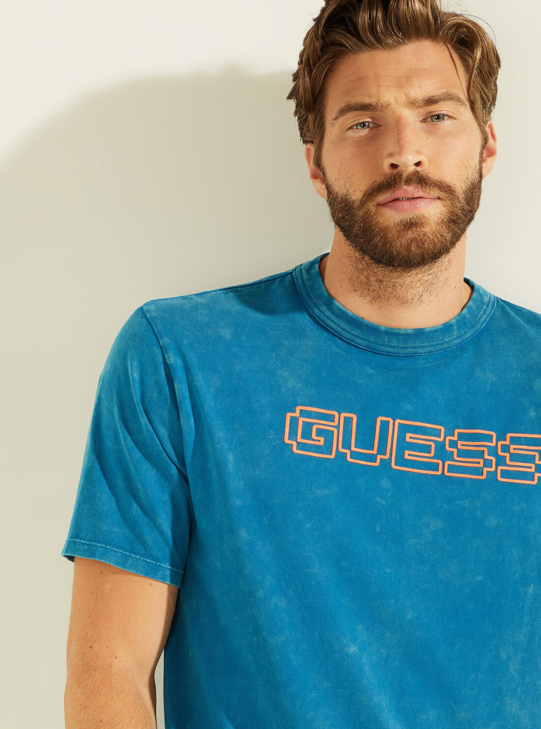 GUESS Mens Blue Gamer Logo Oversized T-Shirt M0YP52R9XF0 Detail View