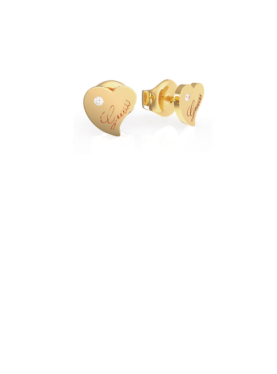 GUESS Womens  Gold Heart Stud Earrings UBE79016 Front View