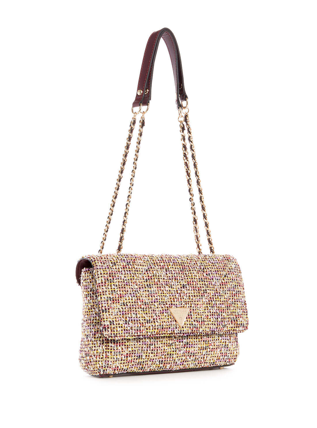 GUESS Womens Gold Multi Tweed Cessily Crossbody Bag TF767921 Side View