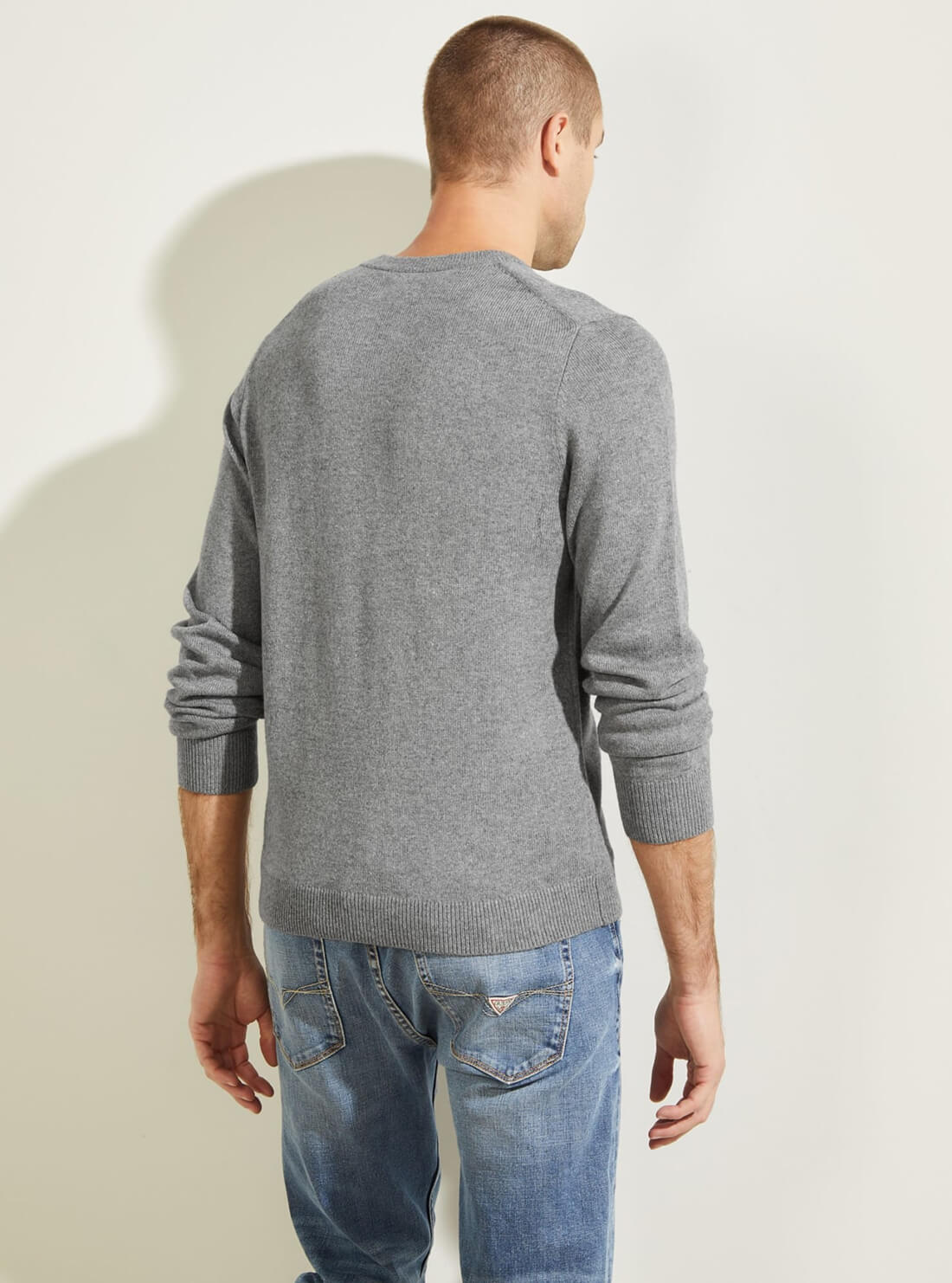 GUESS Mens Grey Owen V-Neck Jumper M1BR00R2VA0 Model Back View