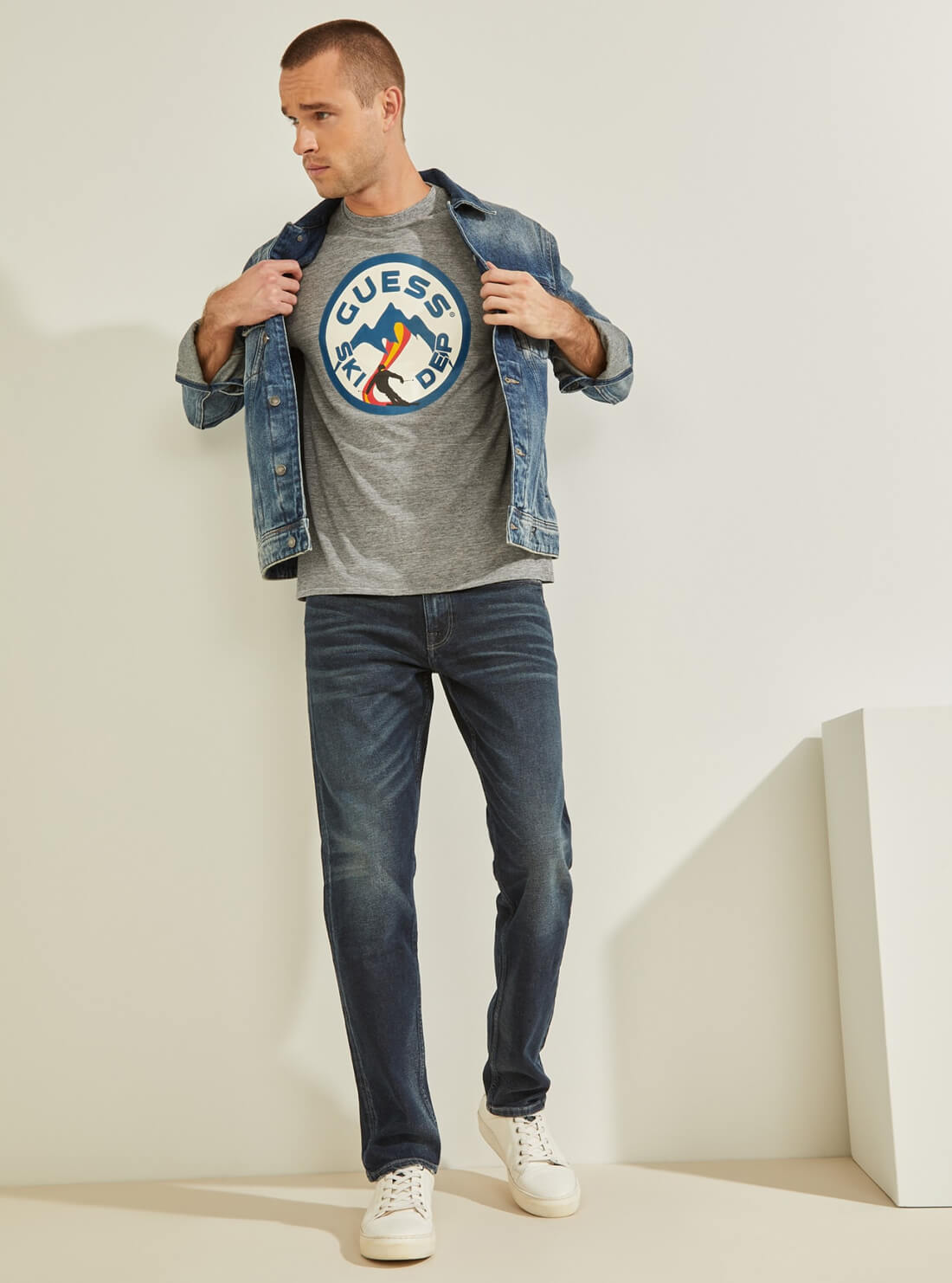 GUESS Mens Grey Ski Logo T-Shirt MBBI41KAS40 Full View