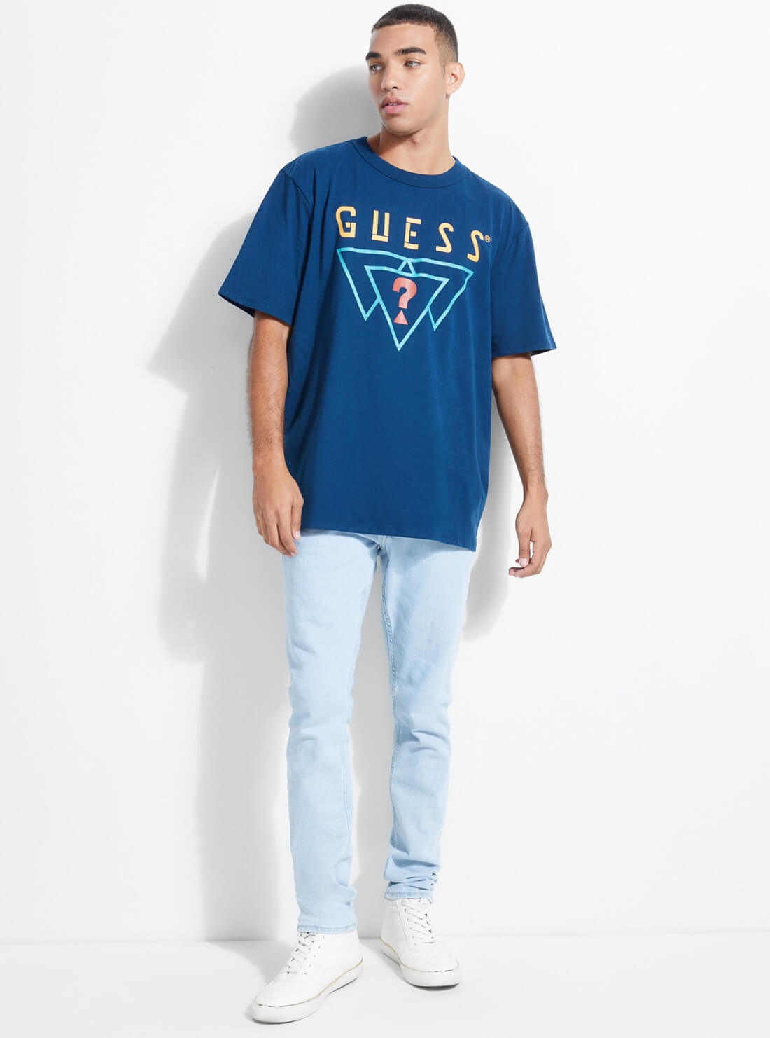 GUESS Mens GUESS Originals Mid-Rise Skinny Denim Jeans in Light Blue Wash M9BAN3R2XR0 Full View