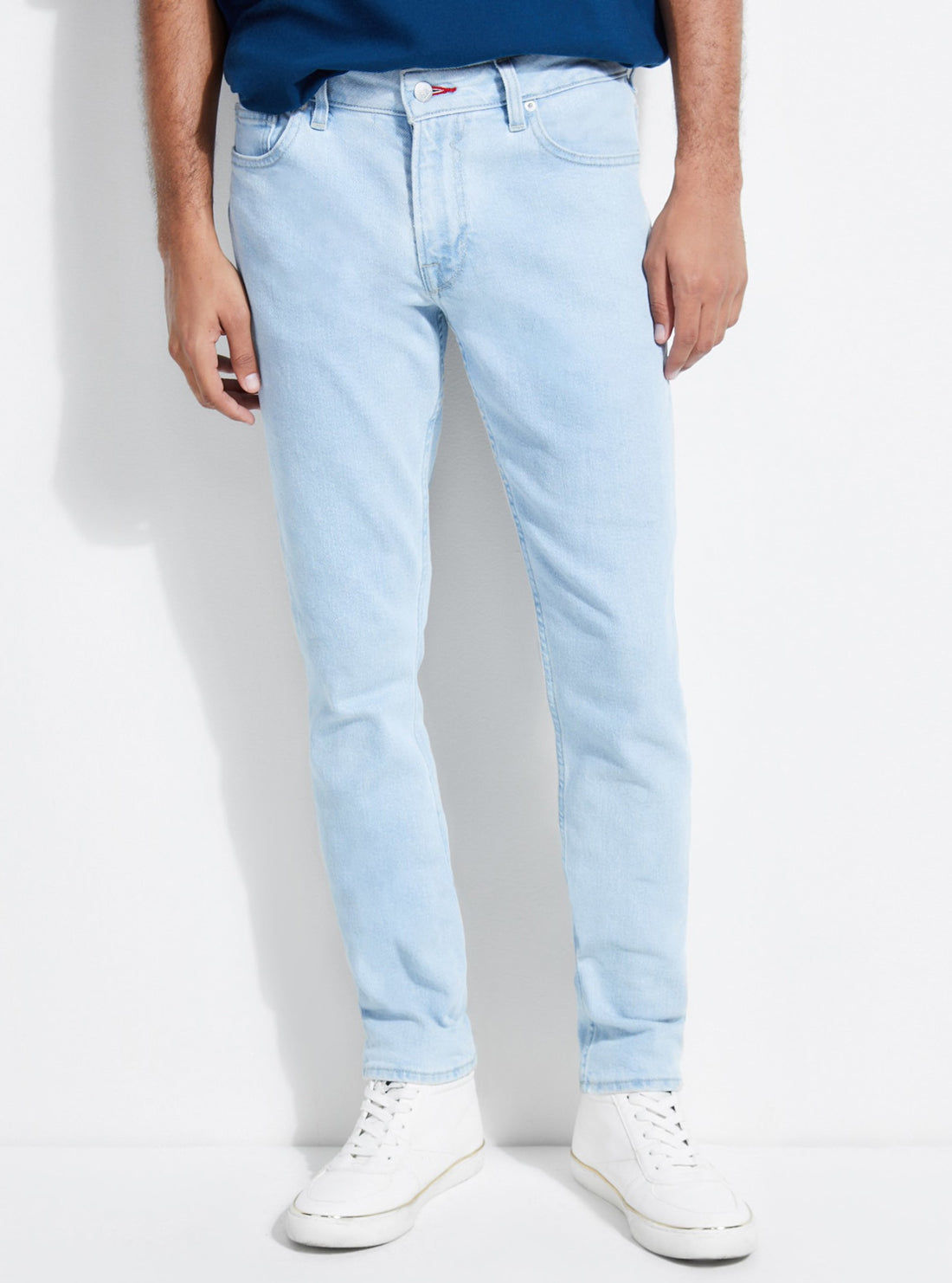 GUESS Mens GUESS Originals Mid-Rise Skinny Denim Jeans in Light Blue Wash M9BAN3R2XR0 Front View