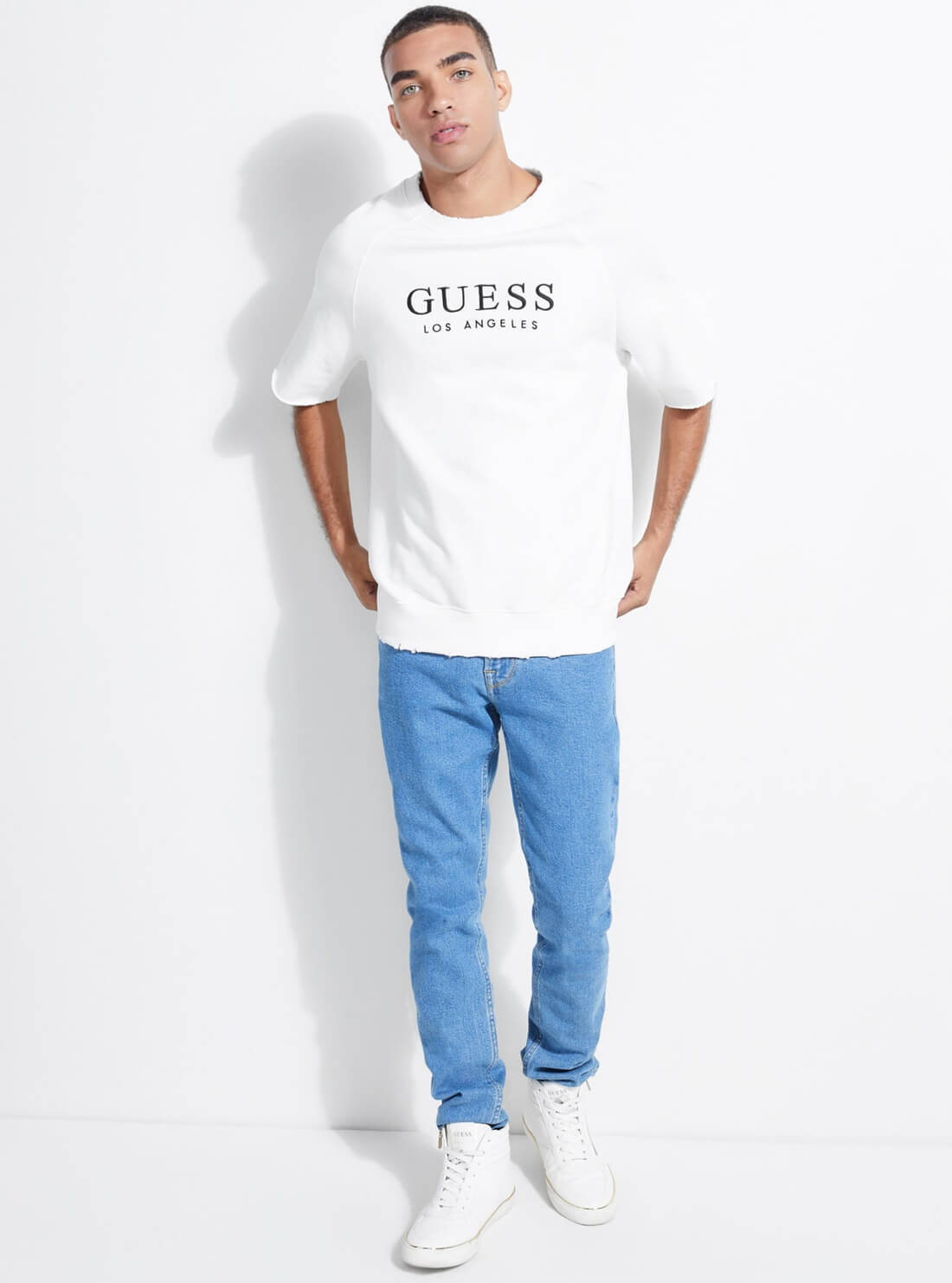 GUESS Mens GUESS Originals Mid-Rise Skinny Denim Jeans in Stone Wash M9BAN3R2XR0 Full View