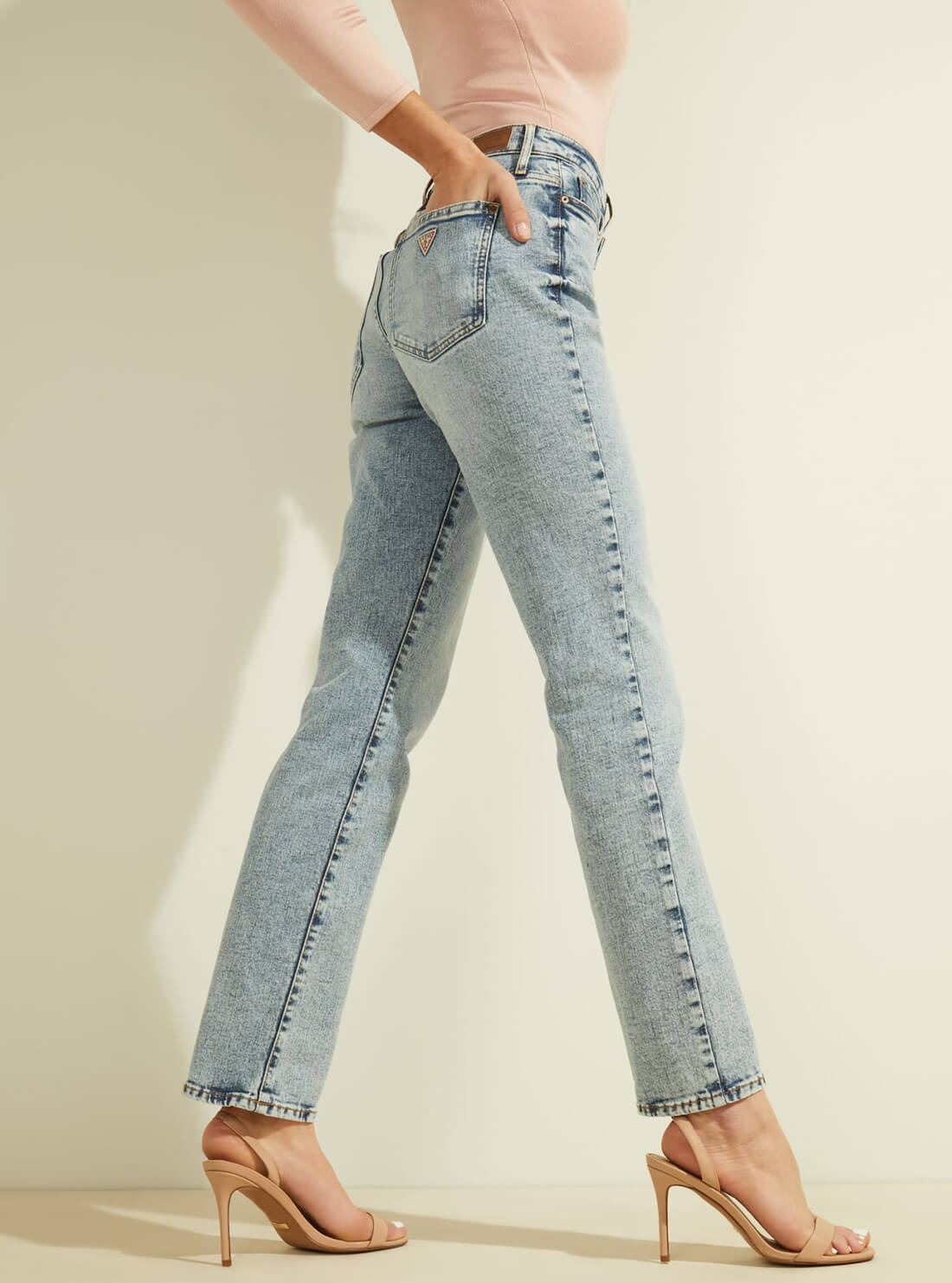 GUESS Womens High-Rise 1981 Straight Leg Denim Jeans in Flora Wash W1GA08R49T1 Side View