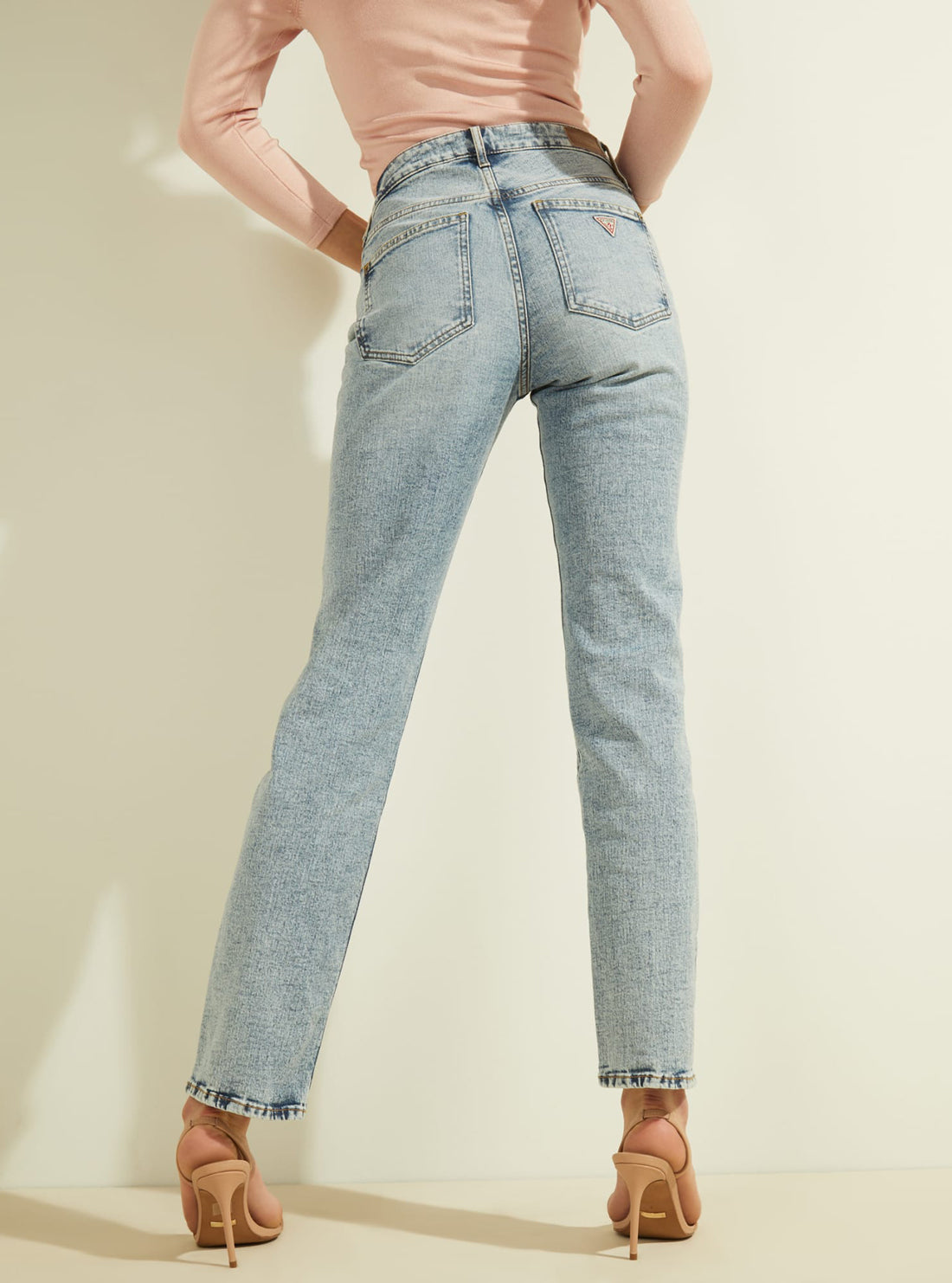 GUESS Womens High-Rise 1981 Straight Leg Denim Jeans in Flora Wash W1GA08R49T1 Back View