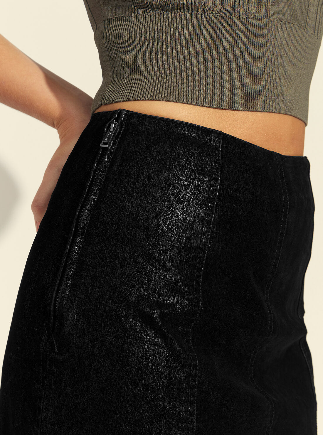 GUESS Womens Black Eliana Faux-Suede Mini Skirt W1BD07WE5Q0 Detail View