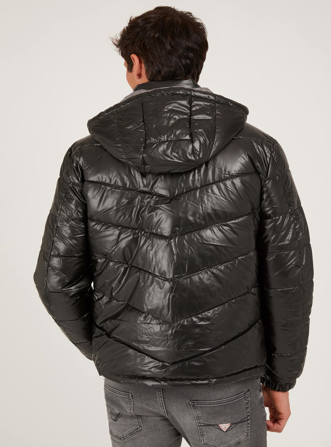 GUESS Mens Black Metal Space Puffer Jacket M1BL25WEA20 Back View