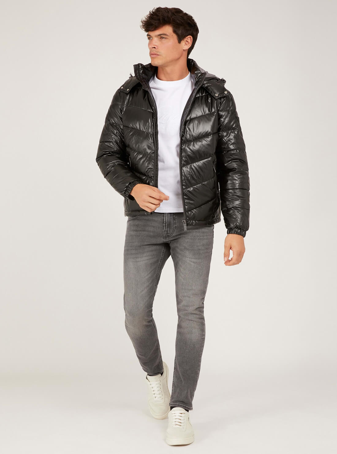 GUESS Mens Black Metal Space Puffer Jacket M1BL25WEA20 Full View