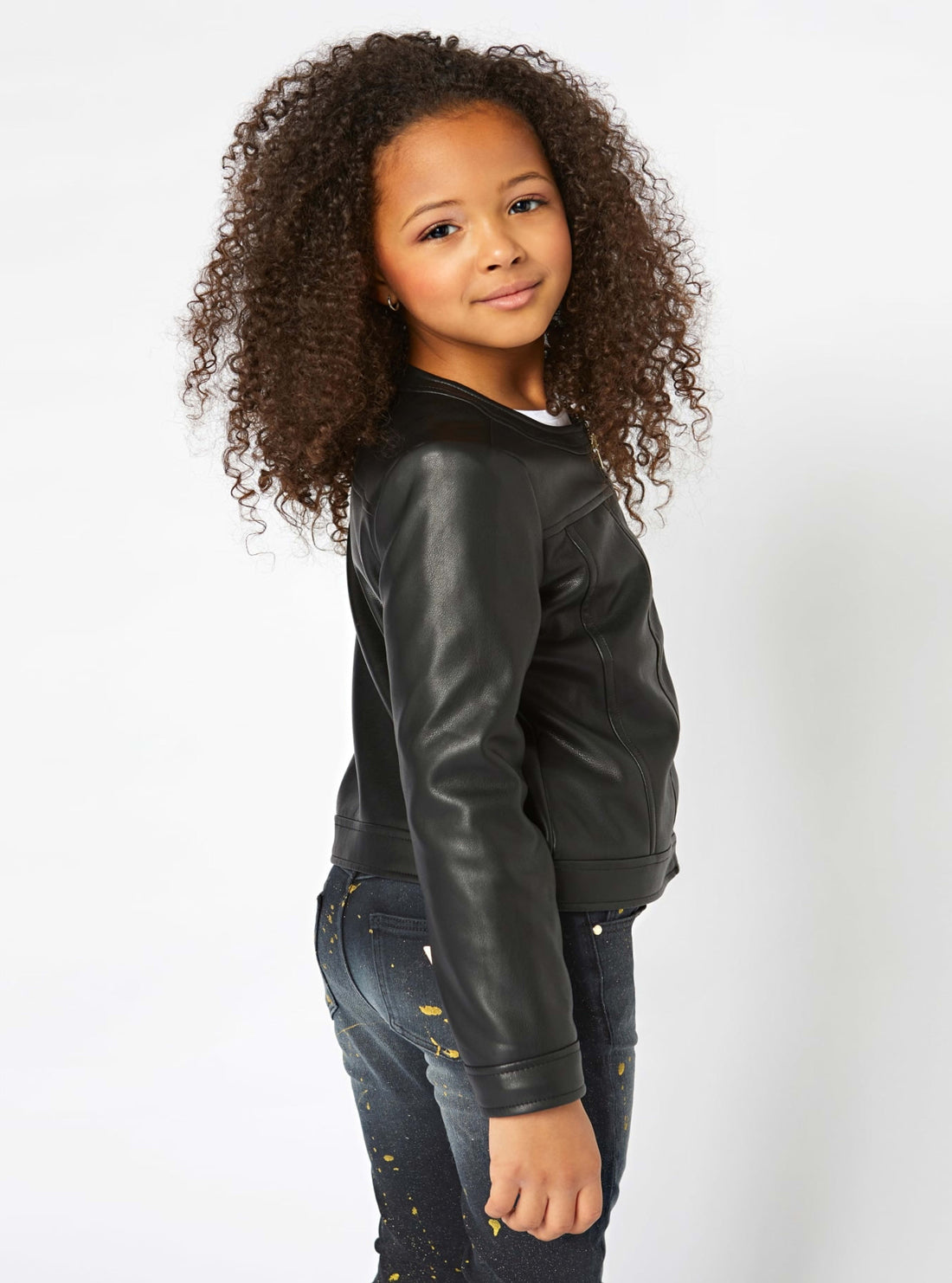 GUESS Kids Girls Black Ceremony Leather Jacket (7-16) J1BL25WE8D0 Model View