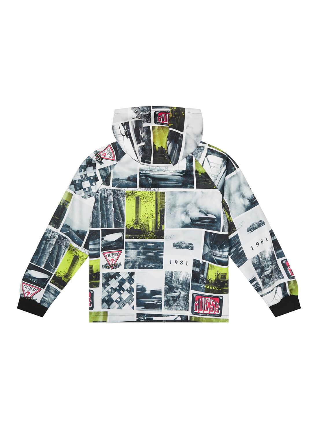 GUESS Kids Boy Neon Black & Grey Graphic Reversible Hoodie (7-16) H2RJ06WEEW0 Back Print View