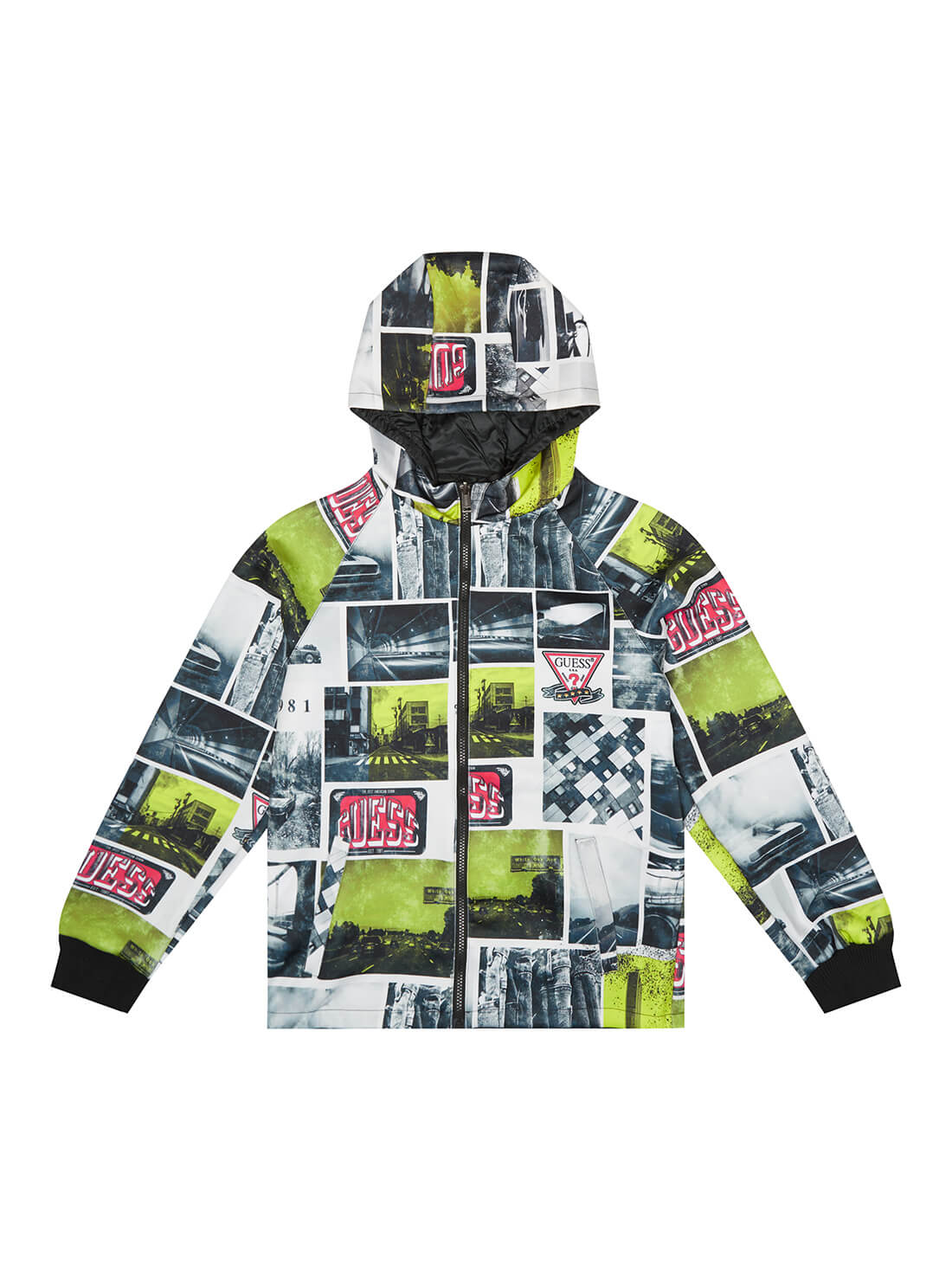 GUESS Kids Boy Neon Black & Grey Graphic Reversible Hoodie (7-16) H2RJ06WEEW0 Front Print  View