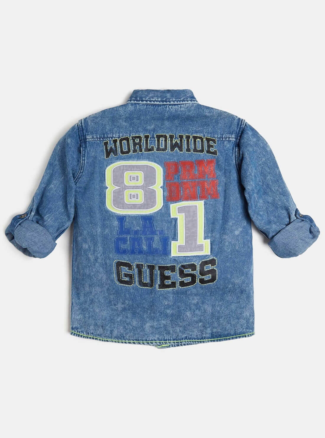 GUESS Big Boys Denim Shirt In Vintage Blue Wash (7-16) L2RH03D4A00 Back View