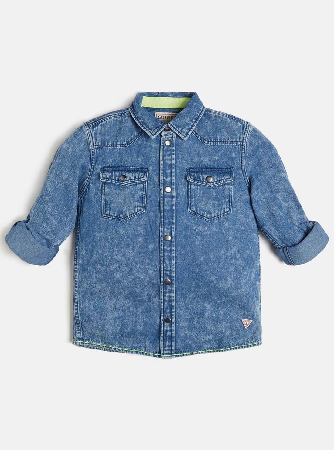 GUESS Big Boys Denim Shirt In Vintage Blue Wash (7-16) L2RH03D4A00 Front View