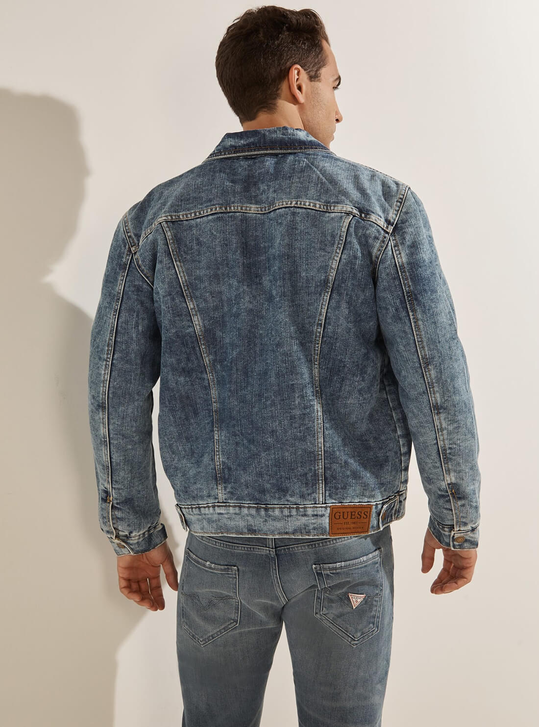 GUESS Mens Klay Reversible Denim Jacket in Woodland Wash M1BN04D4I23 Back View