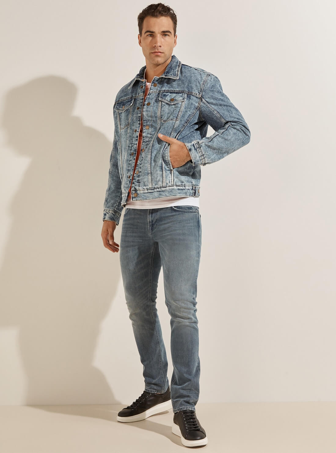 GUESS Mens Klay Reversible Denim Jacket in Woodland Wash M1BN04D4I23 Full View
